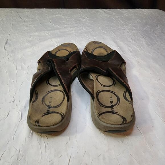 Merrell Womens Palmetto Brown Leather Slide Sandals Size 11 Cushioned Bohemian - Picture 4 of 7